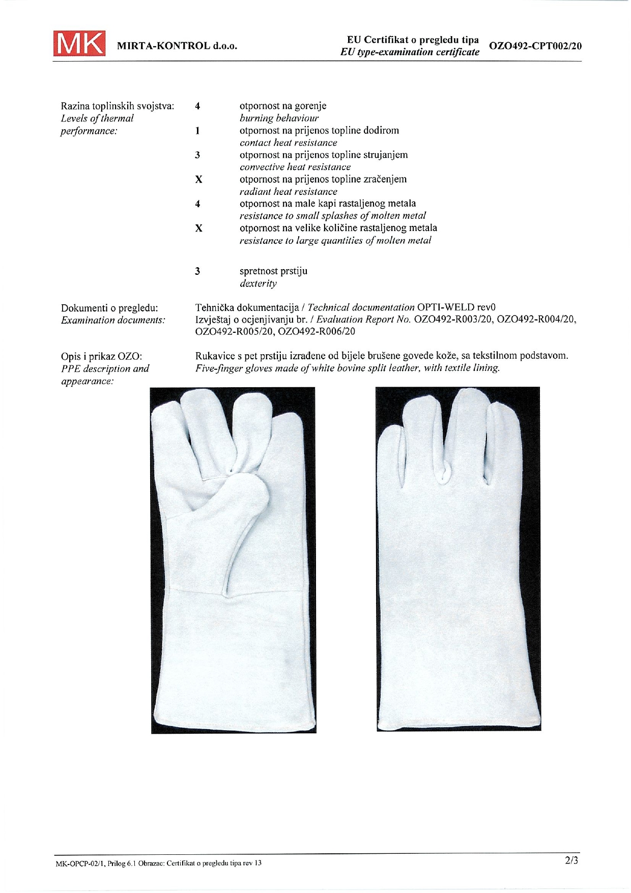 Test Report Welding Gloves