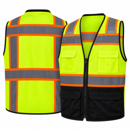 High Visibility Reflective Safety Vest with Zipper & Multi-Pockets – Neon Yellow