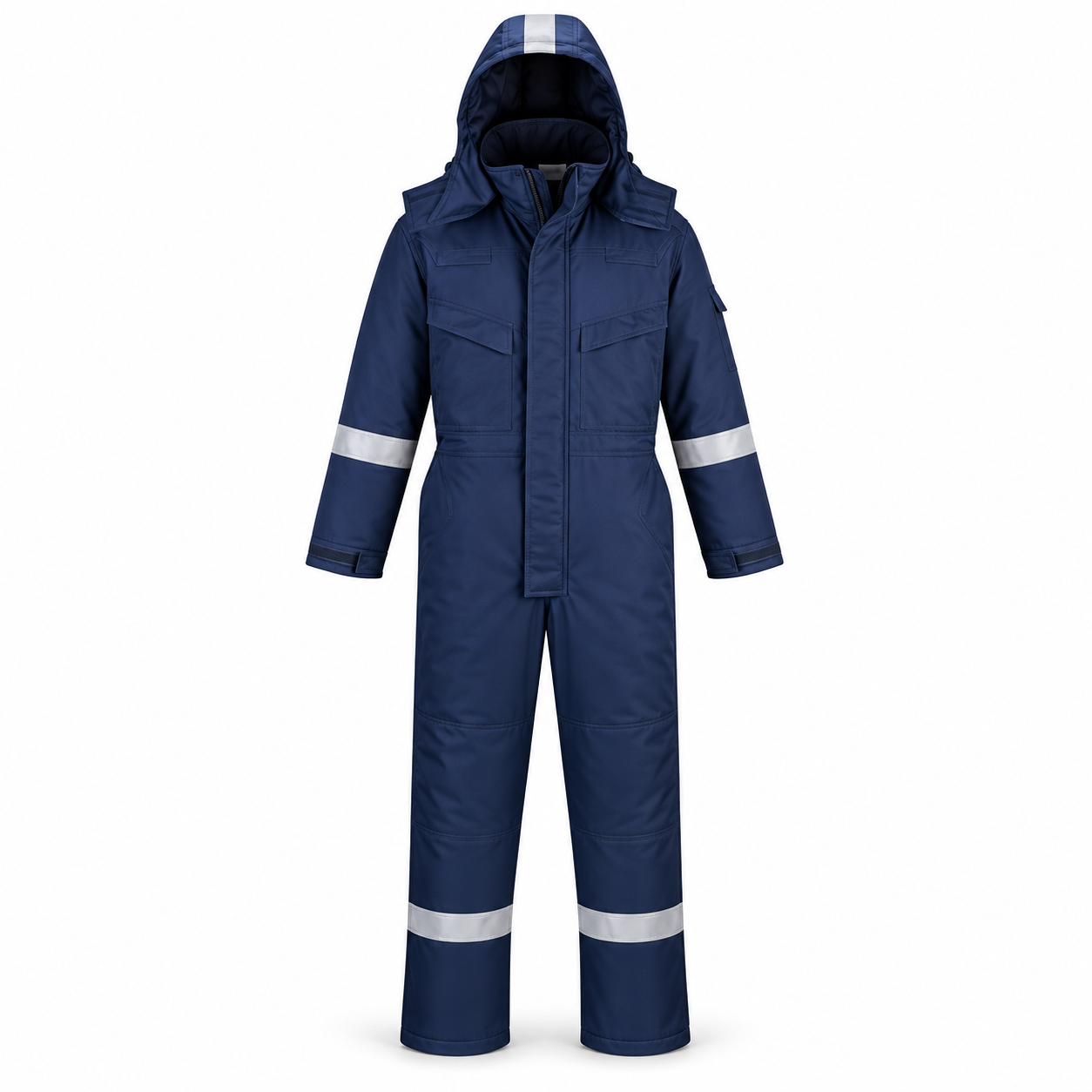 Navy Insulated Coverall with Reflective Stripes