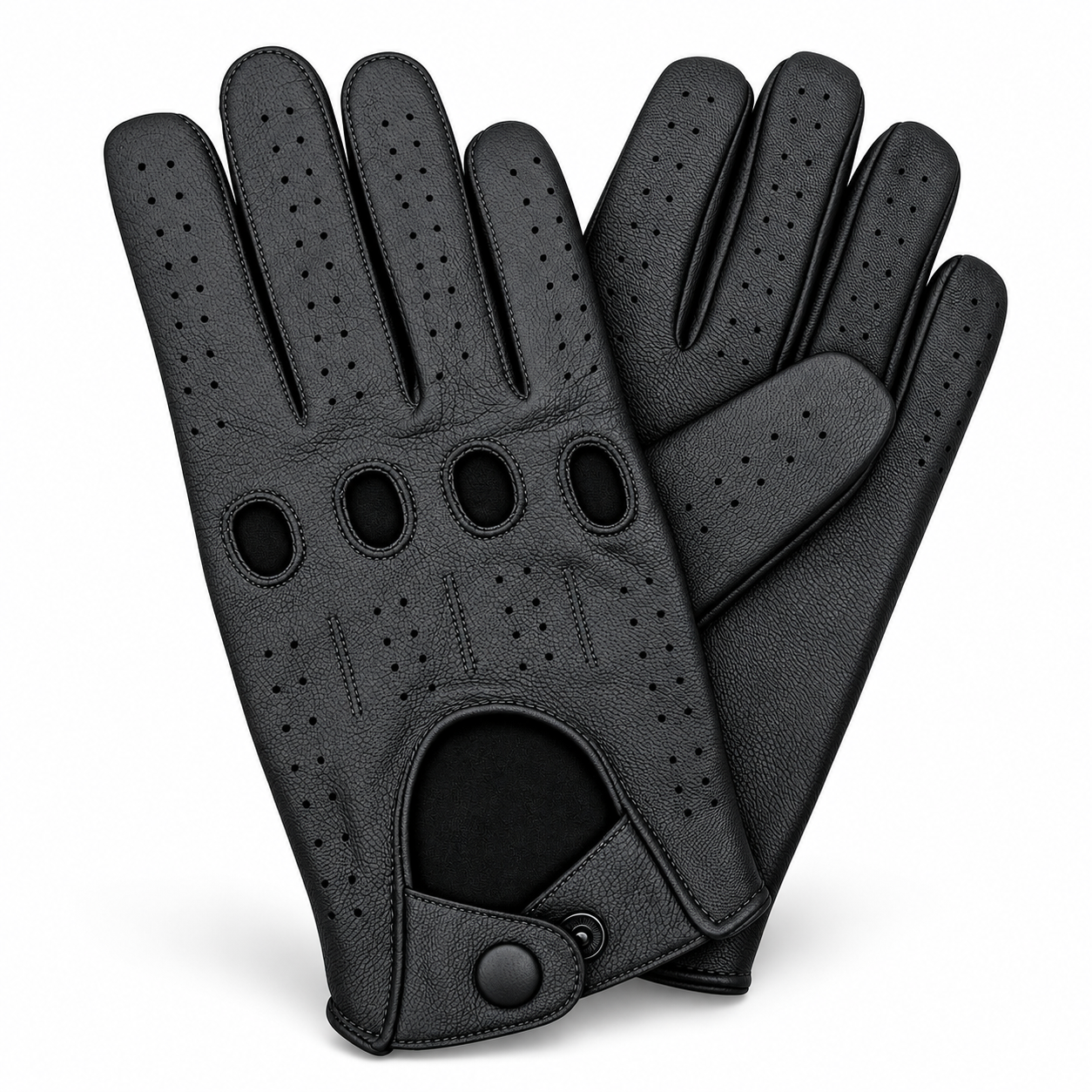 Premium Black Leather Driving Gloves