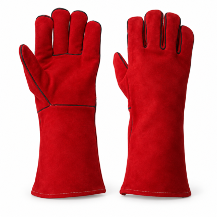 Premium Red Suede Leather Welding Safety Gloves with Long Protective Cuff