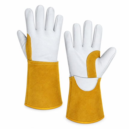 White & Yellow Reinforced Leather Welding Safety Gloves